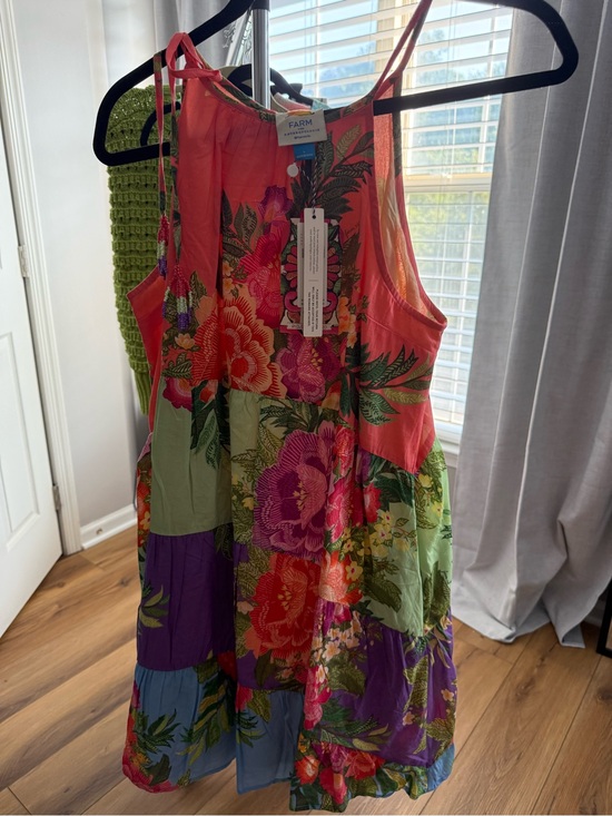 FARM Rio Dresses & Skirts - FARM Rio Coral, Purple & Green Floral Tiered Mini Dress